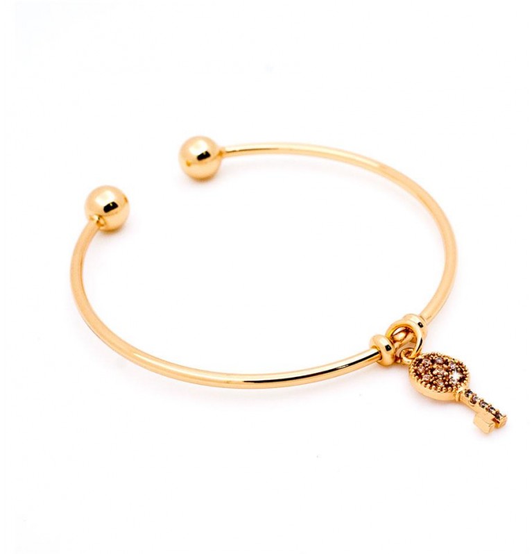 Key Charm Open Bangle in Gold