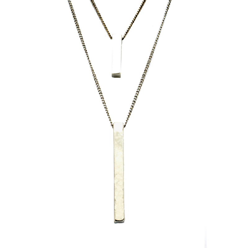 Minimalist Vertical Bar Double Layer Necklace In Silver