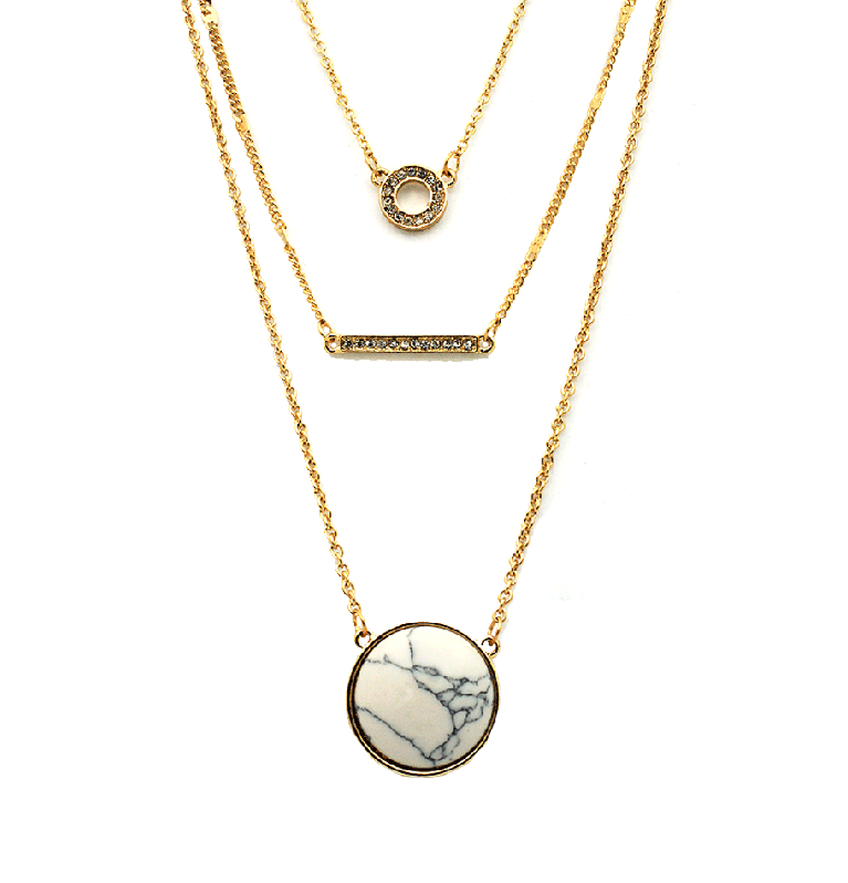 Tri-Layered Round Marble Necklace In Gold