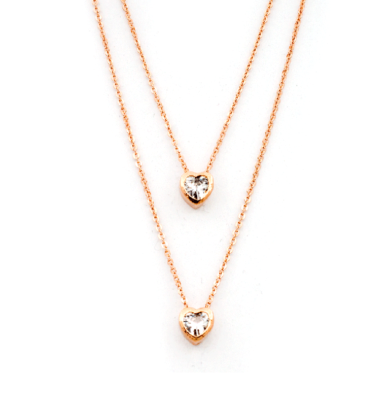 Double Heart Necklace in Rose Gold