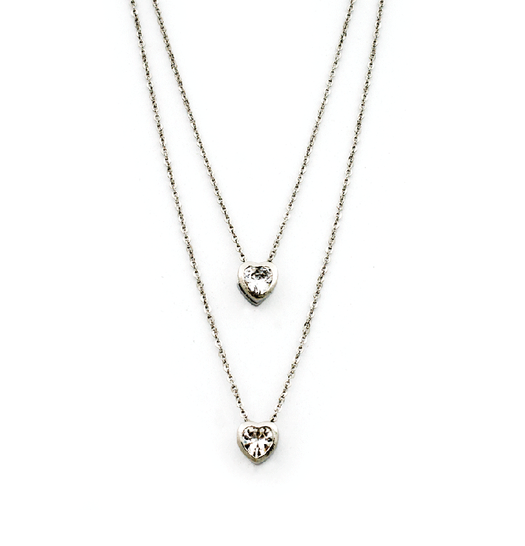 Double Heart Necklace in Silver