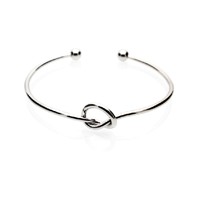 Heart Knot Open Bangle in Silver