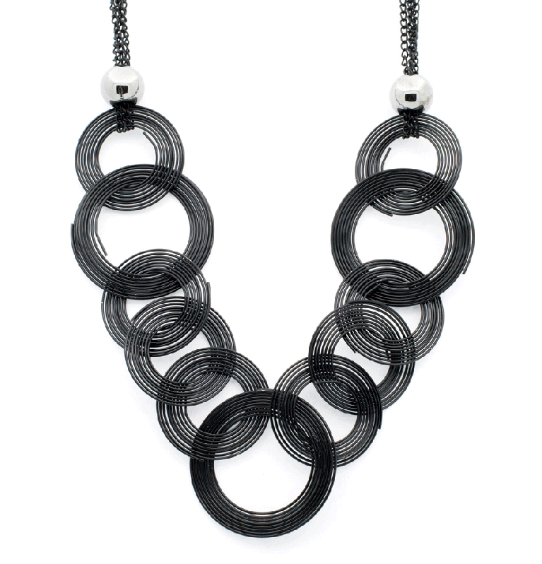 Interlocking Circles Necklace in Black 