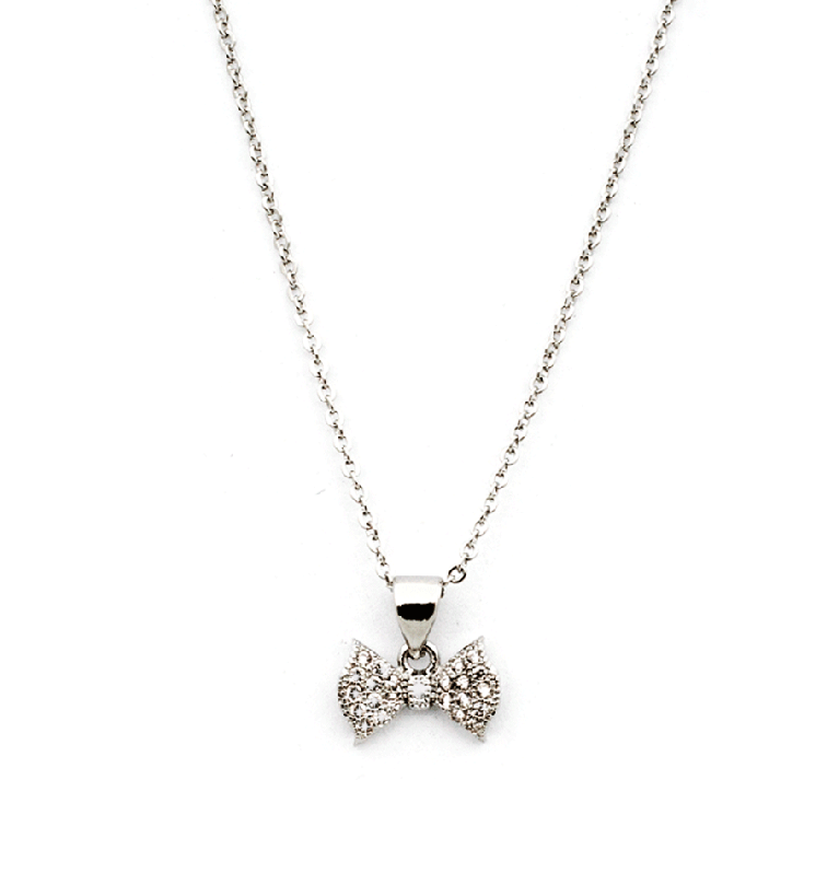 Bow Affair Dainty Necklace in Silver