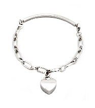 Minimalist Heart Charm Cuff Bracelet In Silver