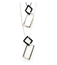 Quadrilateral Double Layer Necklace In Silver & Matt Black