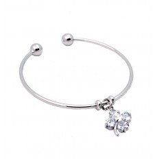 Lucky Clover Charm Open Bangle in Silver 