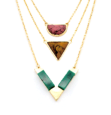 V-Shaped & Geometric Marble Tri-Layered Necklace In Gold