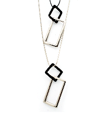 Quadrilateral Double Layer Necklace In Silver & Matt Black