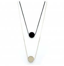 Circular Drape Necklace In Silver & Black
