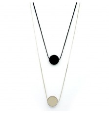 Circular Drape Necklace In Silver & Black