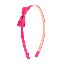 Satin Lace Mini Bow Hairband in Barbie Pink