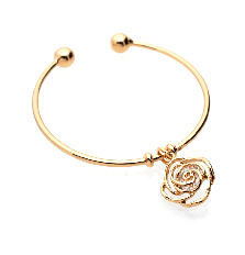 Rose Charm Open Bangle in Gold