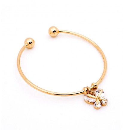 Butterfly Charm Open Bangle in Gold