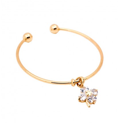 Lucky Clover Charm Open Bangle in Gold 