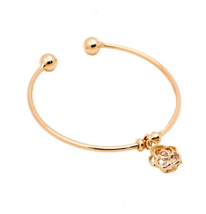 Rose Charm Open Bangle in Gold 