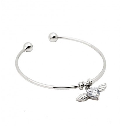Wing Charm Open Bangle in Silver
