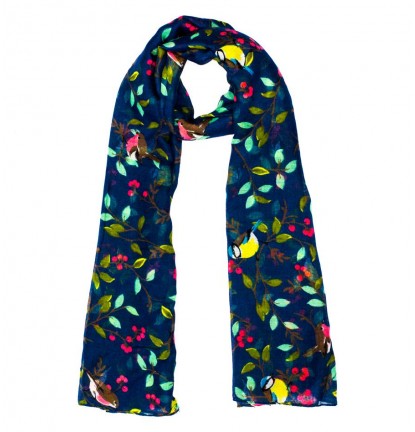 Chirping Swallow Scarf in Navy Blue