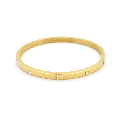 Stainless Steel Classic Rhinestone Bangle in Gold