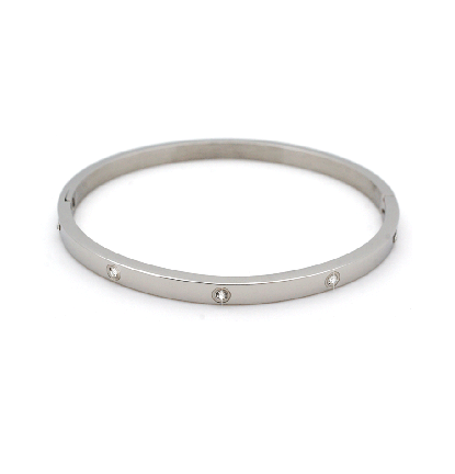Stainless Steel Classic Rhinestone Bangle in Silver 