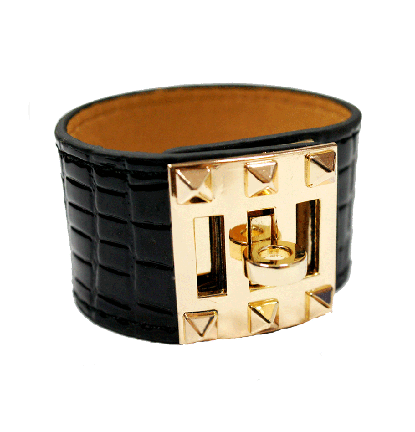 Gold Studded Glossy Leather Wrap Bracelet