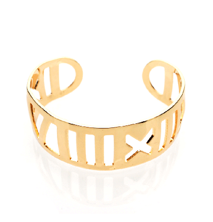 Roman Numerals Cuff Bangle in Gold