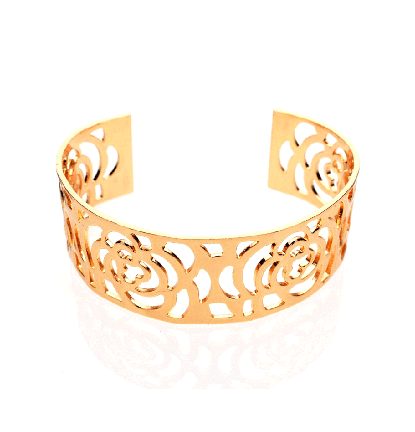 Rose Cutout Cuff Bangle in Gold