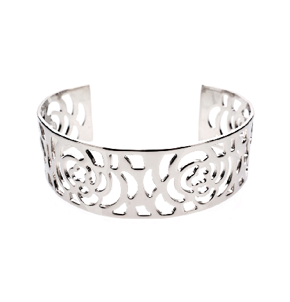 Rose Cutout Cuff Bangle in Silver 